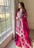 MOK Rang e Noor Embroidered Grip 3Pc Suit Sumbul - Fuchsia