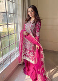 MOK Rang e Noor Embroidered Grip 3Pc Suit Sumbul - Fuchsia