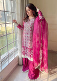 MOK Rang e Noor Embroidered Grip 3Pc Suit Sumbul - Fuchsia