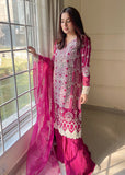 MOK Rang e Noor Embroidered Grip 3Pc Suit Sumbul - Fuchsia