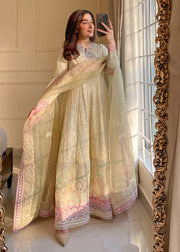 MOK Rang e Noor Embroidered Grip 3Pc Suit Nargis - Yellow
