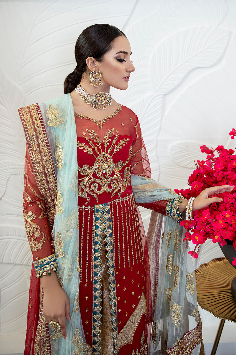 Zarposh Safarnama Festive Embroidered Net Unstitched 3Pc Suit - Lark 05