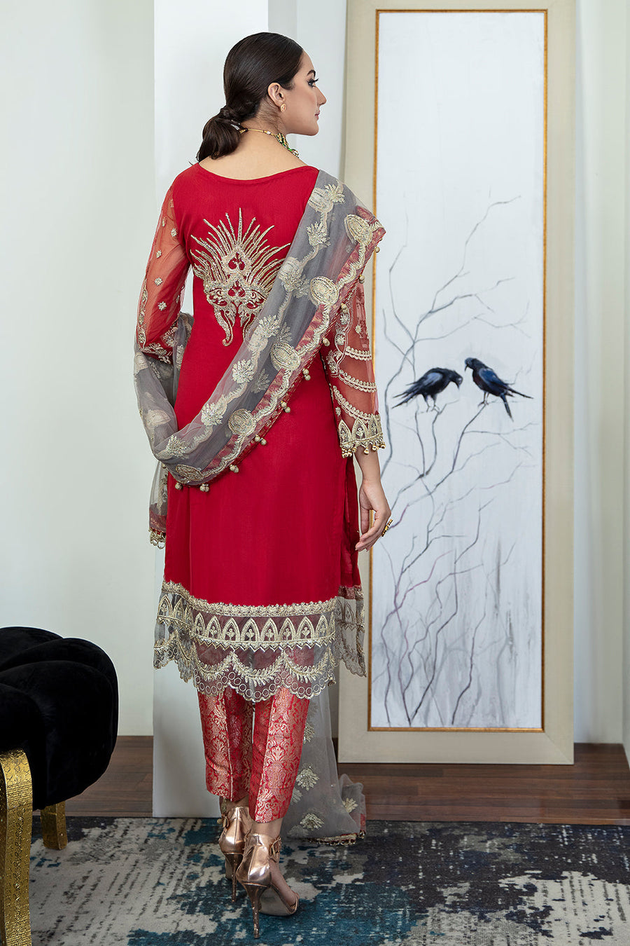 Zarposh Safarnama Festive Embroidered Net Unstitched 3Pc Suit - Avis 08