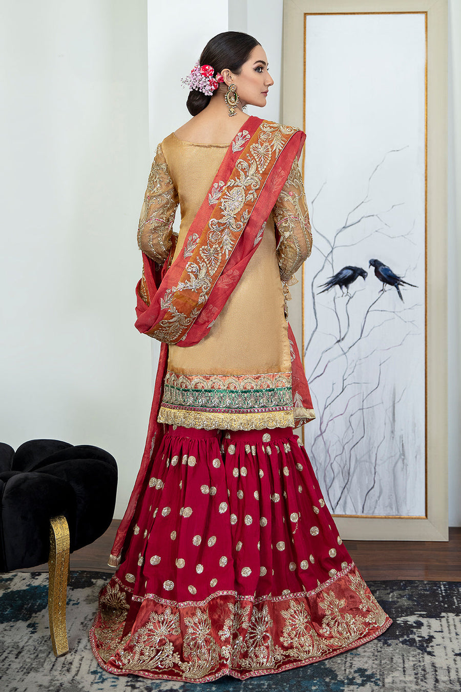 Zarposh Safarnama Festive Embroidered Net Unstitched 3Pc Suit - Cardinal 02