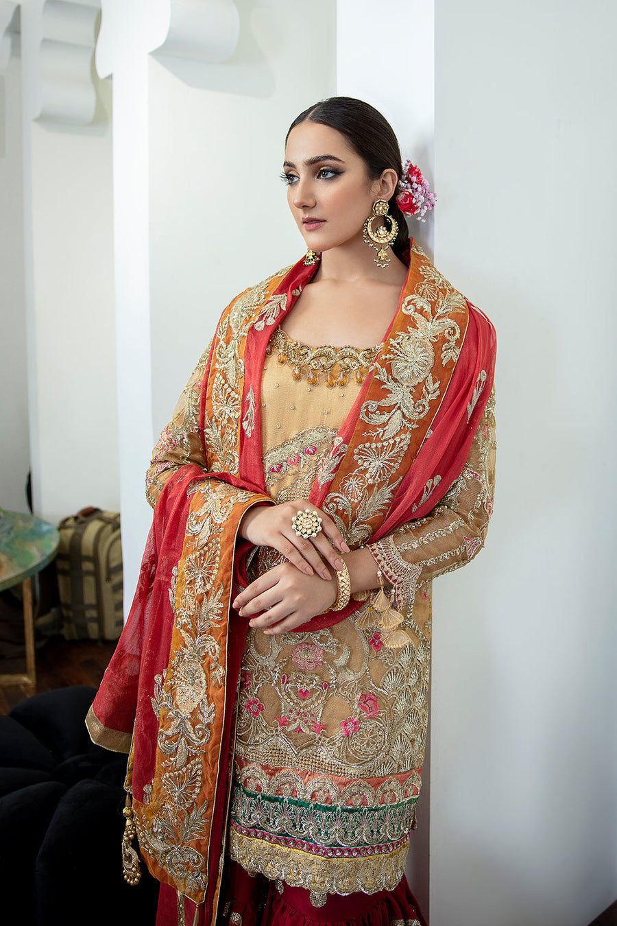 Zarposh Safarnama Festive Embroidered Net Unstitched 3Pc Suit - Cardinal 02
