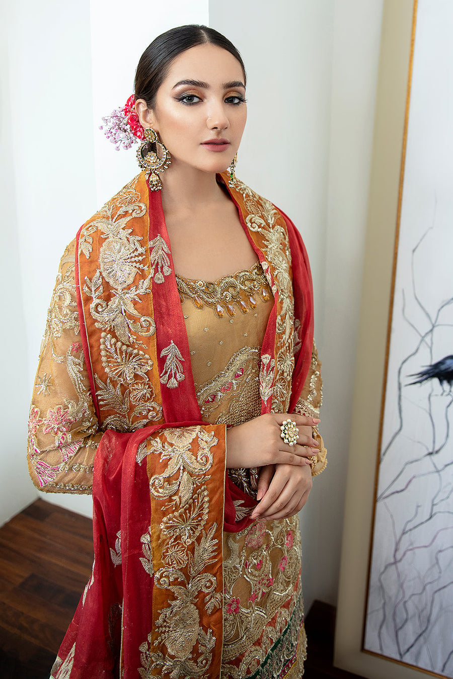 Zarposh Safarnama Festive Embroidered Net Unstitched 3Pc Suit - Cardinal 02