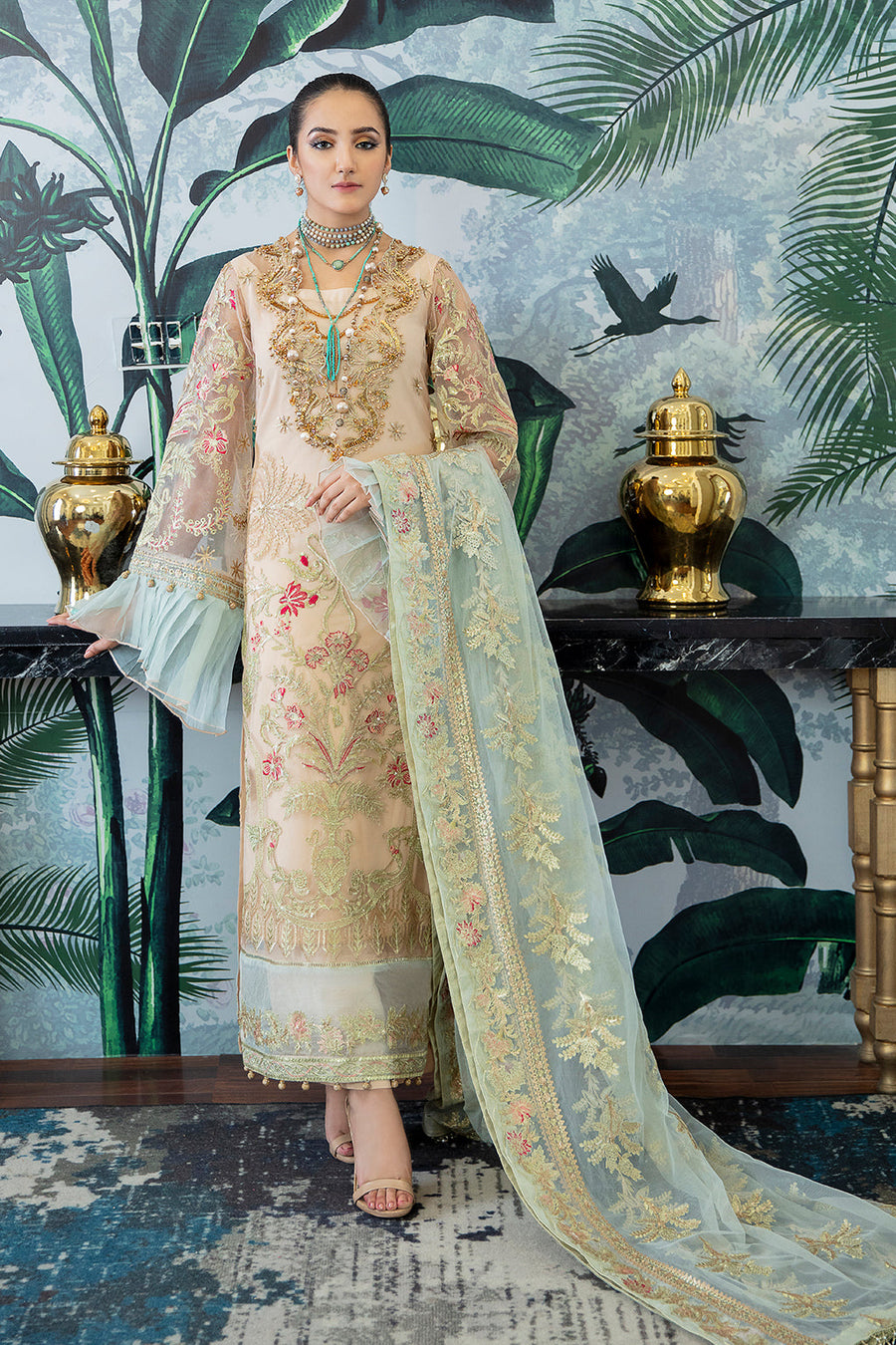 Zarposh Safarnama Festive Embroidered Net Unstitched 3Pc Suit - Ibis 03