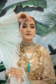 Zarposh Safarnama Festive Embroidered Net Unstitched 3Pc Suit - Ibis 03