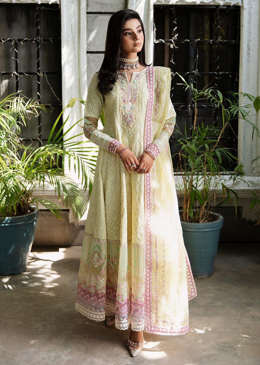 MOK Rang e Noor Embroidered Grip 3Pc Suit Nargis - Yellow