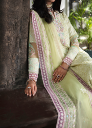 MOK Rang e Noor Embroidered Grip 3Pc Suit Nargis - Yellow