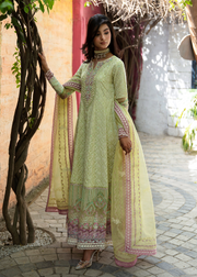 MOK Rang e Noor Embroidered Grip 3Pc Suit Nargis - Yellow
