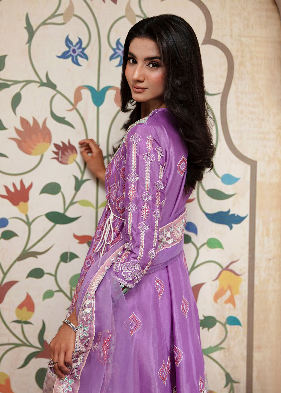 MOK Rang e Noor Embroidered Grip 3Pc Suit Kanwal - Lilac