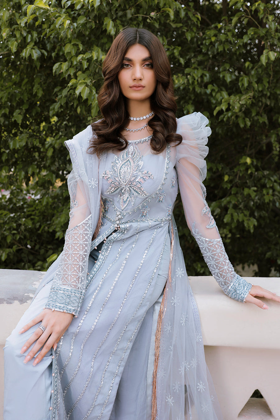 Zarposh Safarnama Festive Embroidered Net Unstitched 3Pc Suit - VERBENA