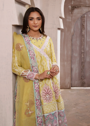 MOK Rang e Noor Embroidered Grip 3Pc Suit Kanwal - Yellow