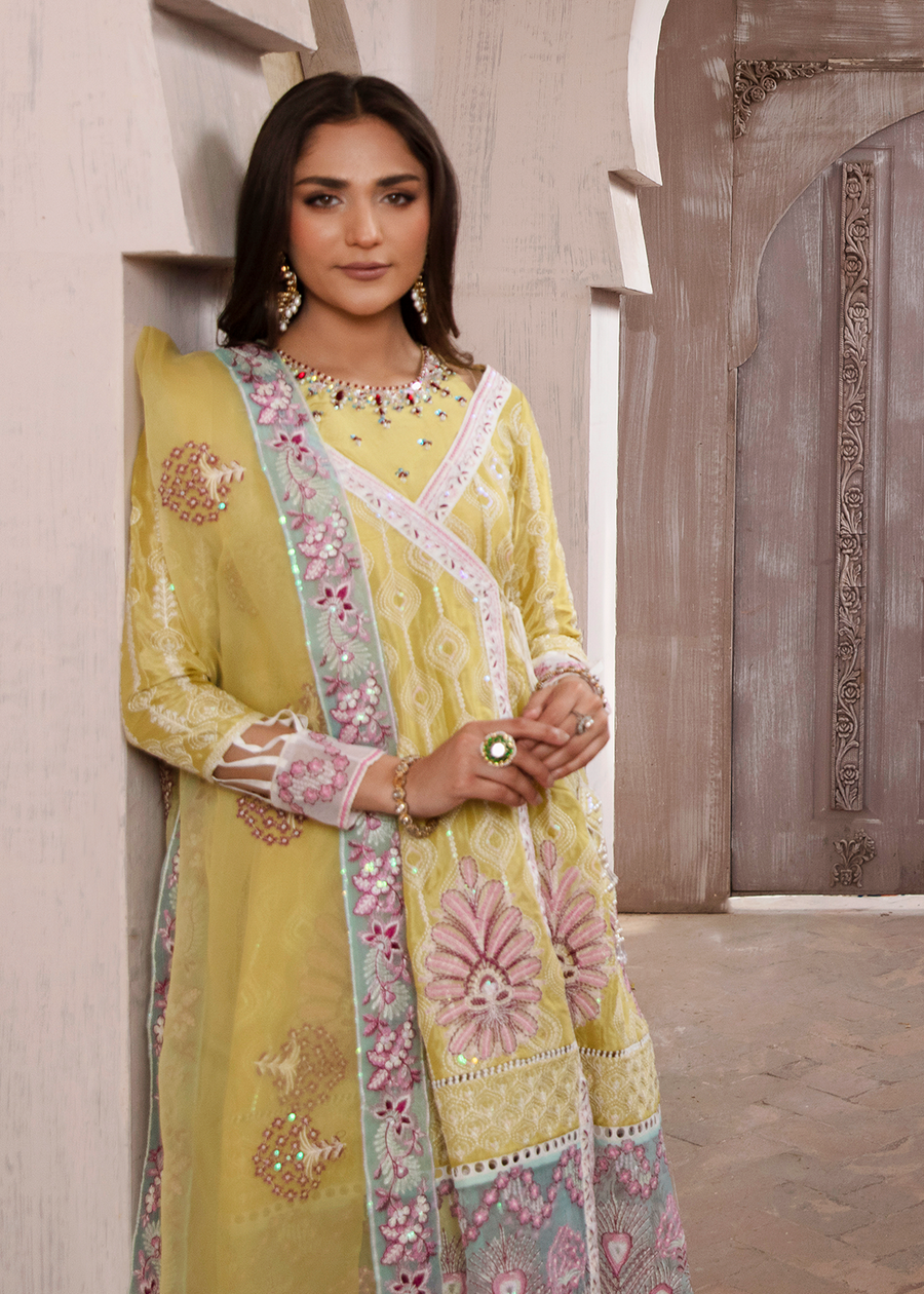 MOK Rang e Noor Embroidered Grip 3Pc Suit Kanwal - Yellow