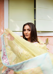 MOK Rang e Noor Embroidered Grip 3Pc Suit Kanwal - Yellow