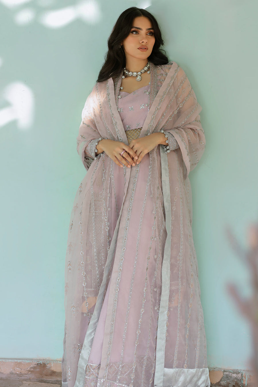Zarposh Safarnama Festive Embroidered Organza Unstitched 3Pc Suit - SALVIA
