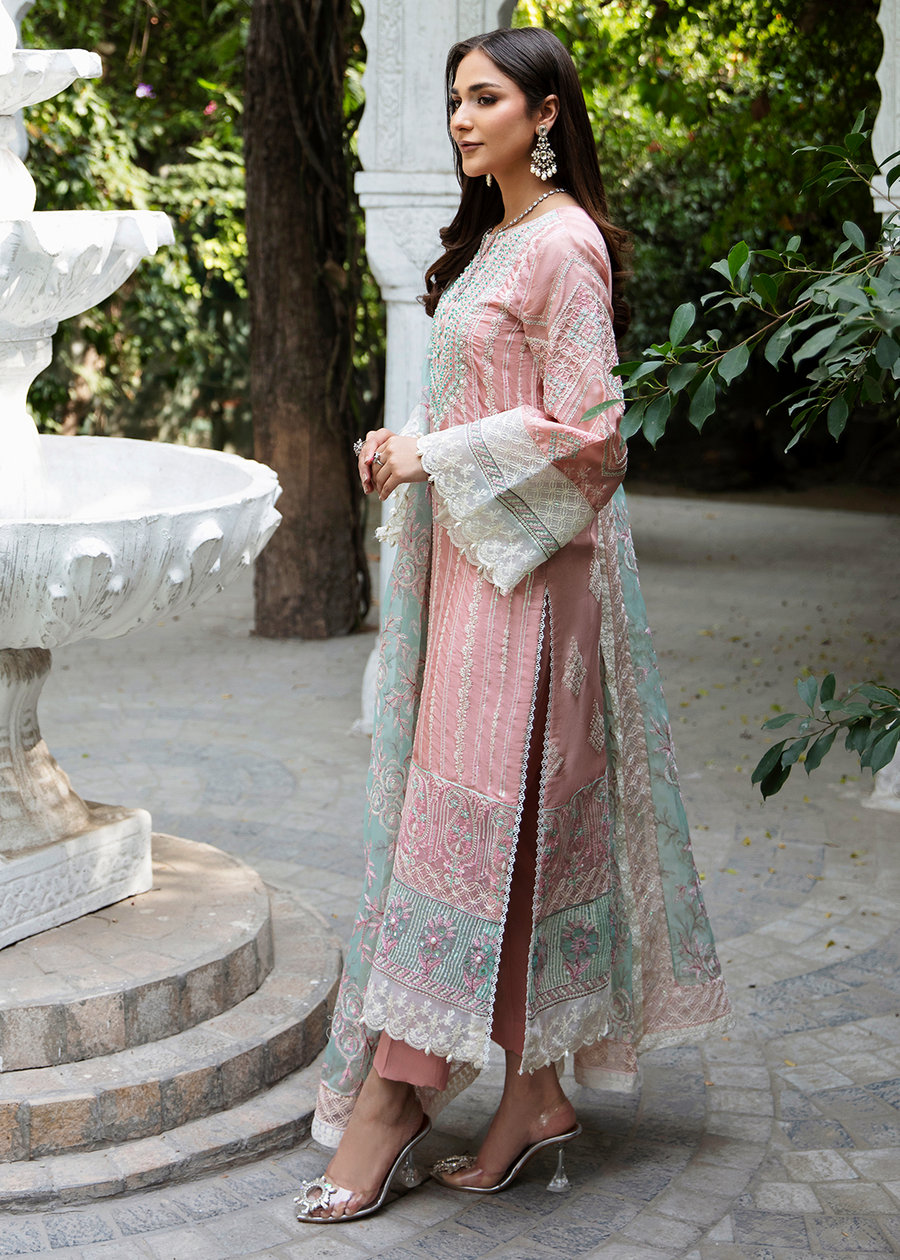 MOK Rang e Noor Embroidered Grip 3Pc Suit - Champa