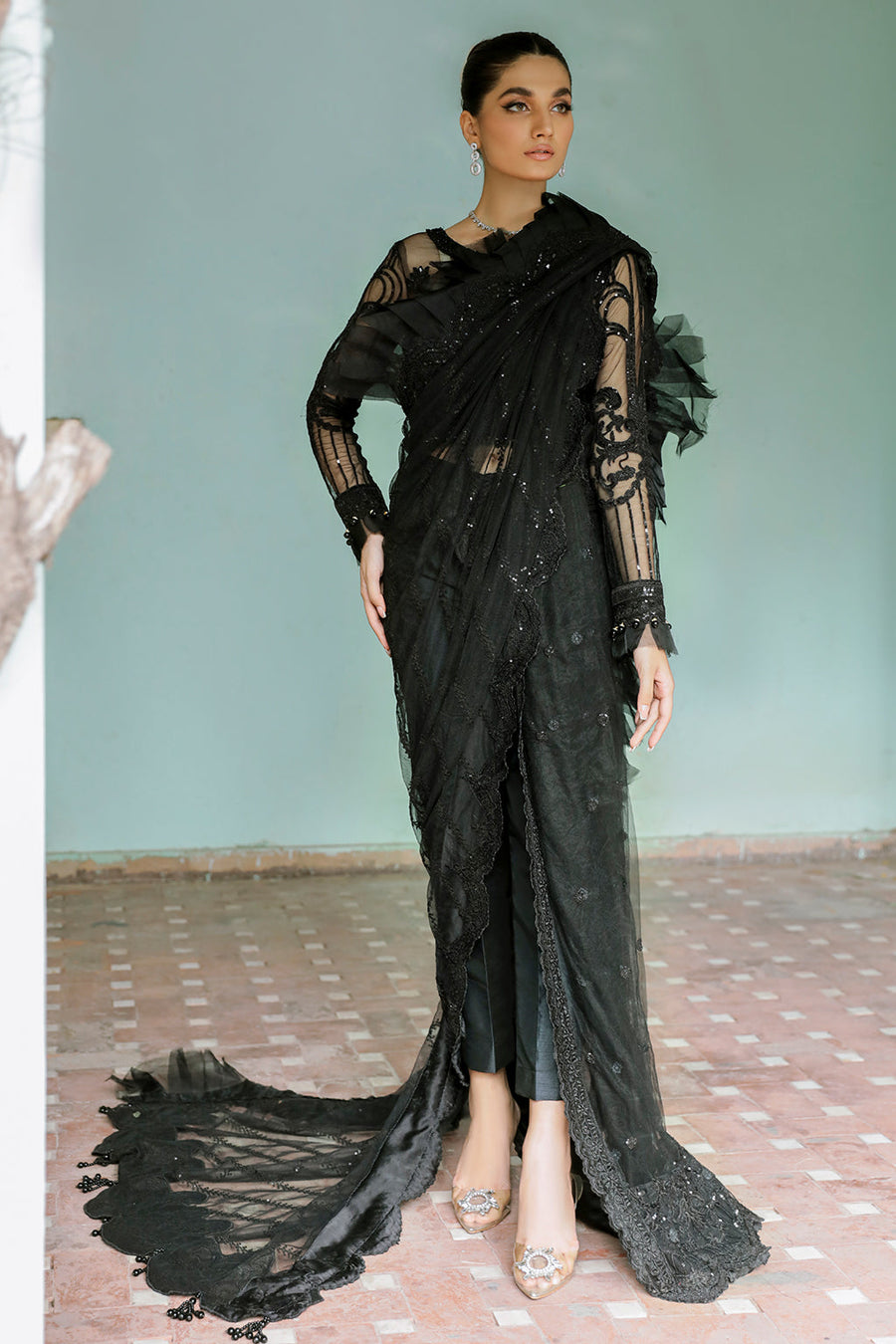 Zarposh Safarnama Festive Embroidered Net Unstitched 3Pc Suit - CANNA