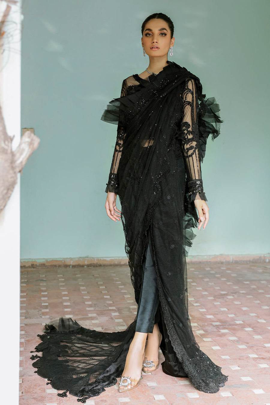 Zarposh Safarnama Festive Embroidered Net Unstitched 3Pc Suit - CANNA