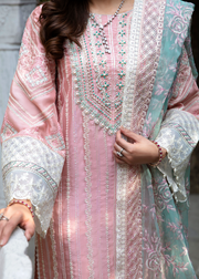 MOK Rang e Noor Embroidered Grip 3Pc Suit - Champa