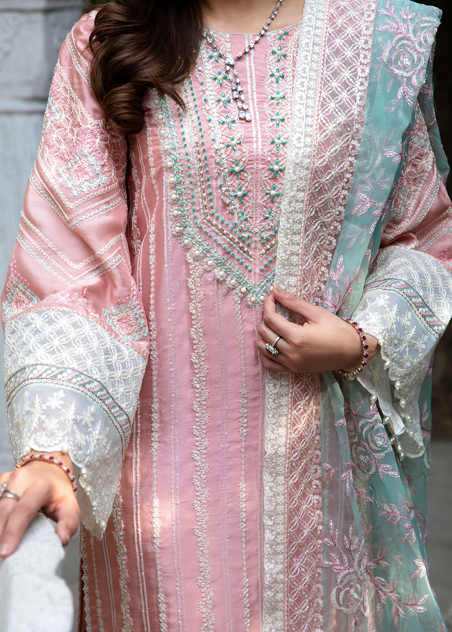 MOK Rang e Noor Embroidered Grip 3Pc Suit - Champa