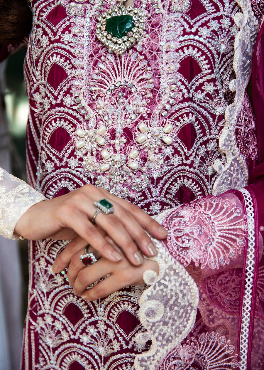 MOK Rang e Noor Embroidered Grip 3Pc Suit Sumbul - Fuchsia