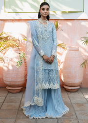 MOK Rang e Noor Embroidered Grip 3Pc Suit Sumbul - Sky Blue