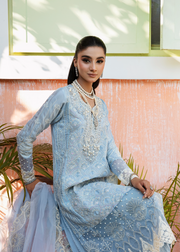 MOK Rang e Noor Embroidered Grip 3Pc Suit Sumbul - Sky Blue