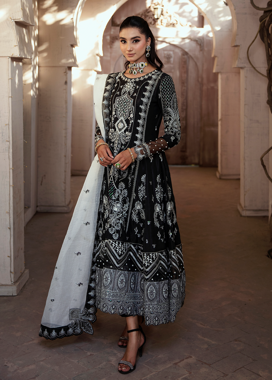 MOK Rang e Noor Embroidered Grip 3Pc Suit Neel Kamal - Black