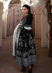 MOK Rang e Noor Embroidered Grip 3Pc Suit Neel Kamal - Black