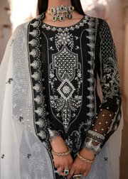 MOK Rang e Noor Embroidered Grip 3Pc Suit Neel Kamal - Black