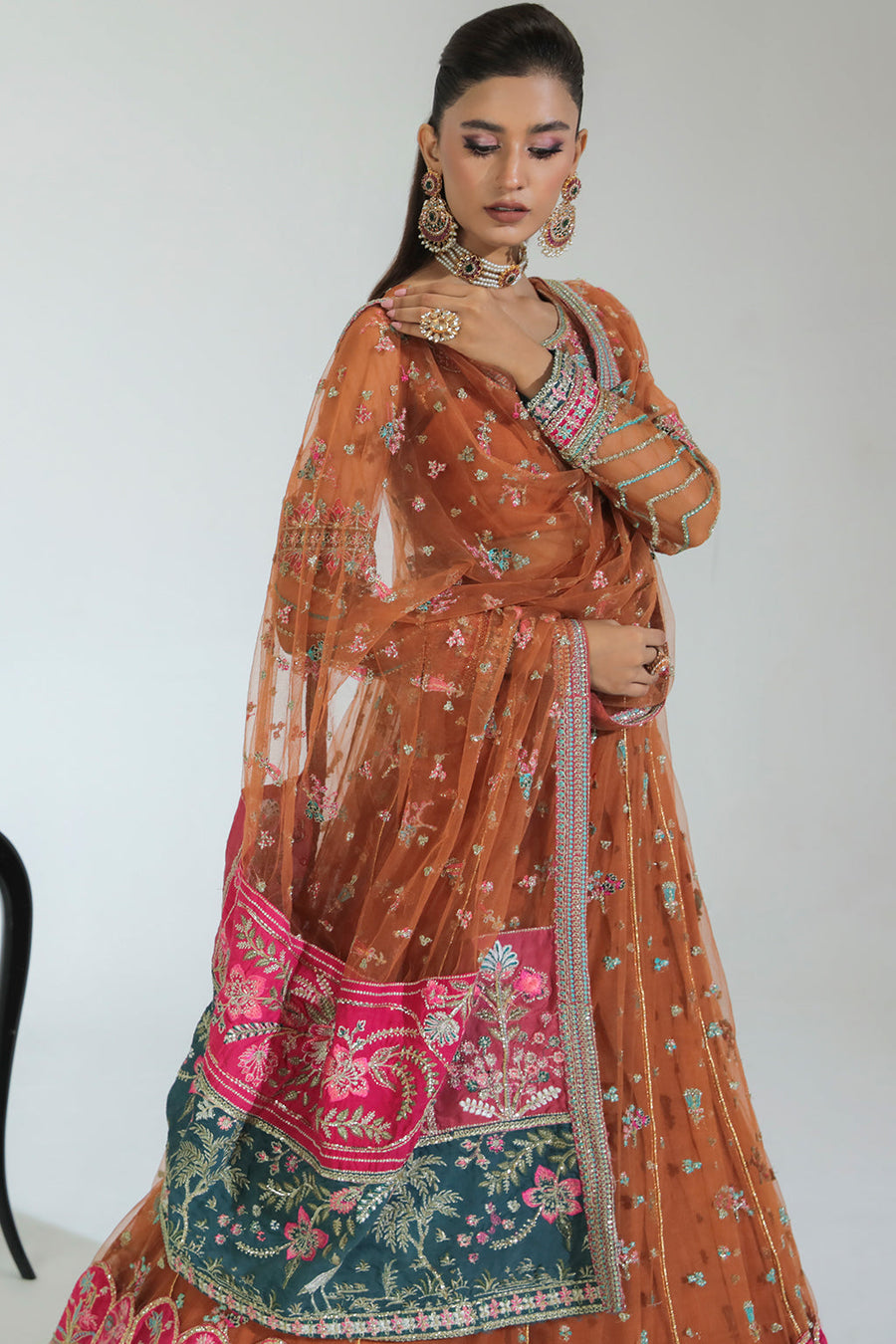 Gulmehr by Avyana Embroidered Net Unstitched 3Pc Suit - Sunehri