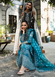 MOK Rang e Noor Embroidered Grip 3Pc Suit Neel Kamal - Teal Blue
