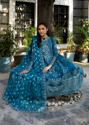 MOK Rang e Noor Embroidered Grip 3Pc Suit Neel Kamal - Teal Blue