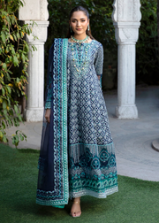 MOK Rang e Noor Embroidered Grip 3Pc Suit Nargis - Navy Blue