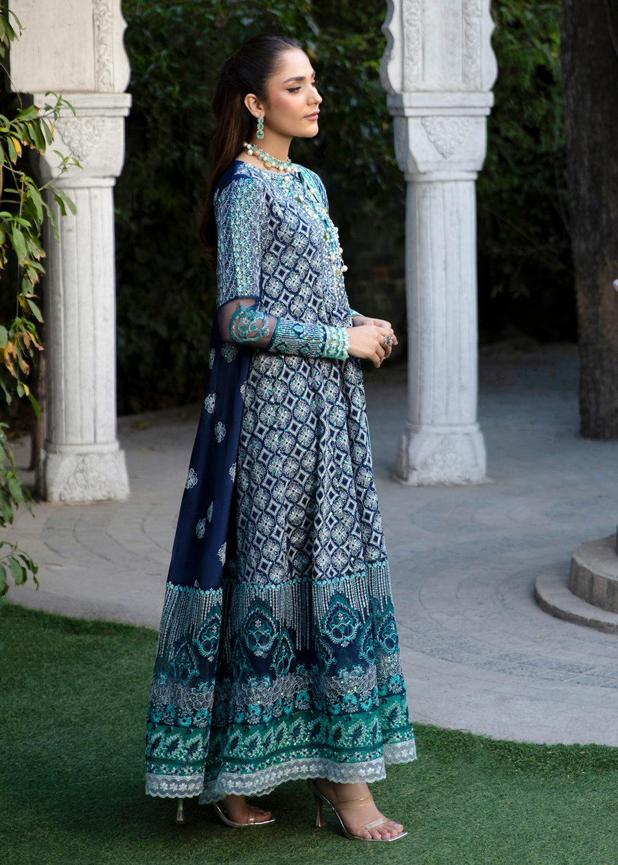 MOK Rang e Noor Embroidered Grip 3Pc Suit Nargis - Navy Blue