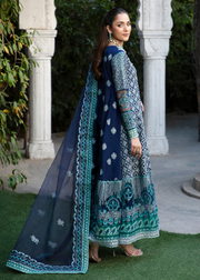 MOK Rang e Noor Embroidered Grip 3Pc Suit Nargis - Navy Blue