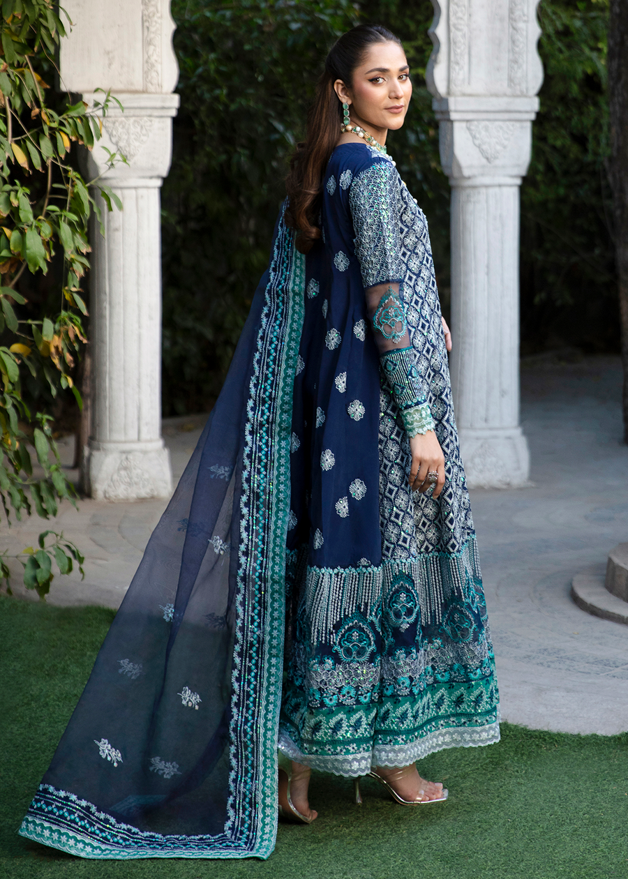 MOK Rang e Noor Embroidered Grip 3Pc Suit Nargis - Navy Blue