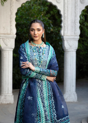 MOK Rang e Noor Embroidered Grip 3Pc Suit Nargis - Navy Blue