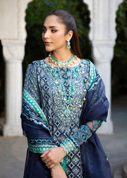 MOK Rang e Noor Embroidered Grip 3Pc Suit Nargis - Navy Blue
