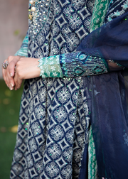 MOK Rang e Noor Embroidered Grip 3Pc Suit Nargis - Navy Blue