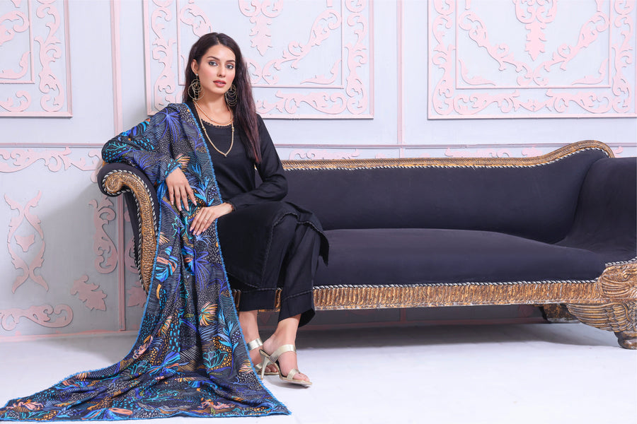 Feathers Digital Printed Khaddar Unstitched 3Pc Suit INDIGO-FT169