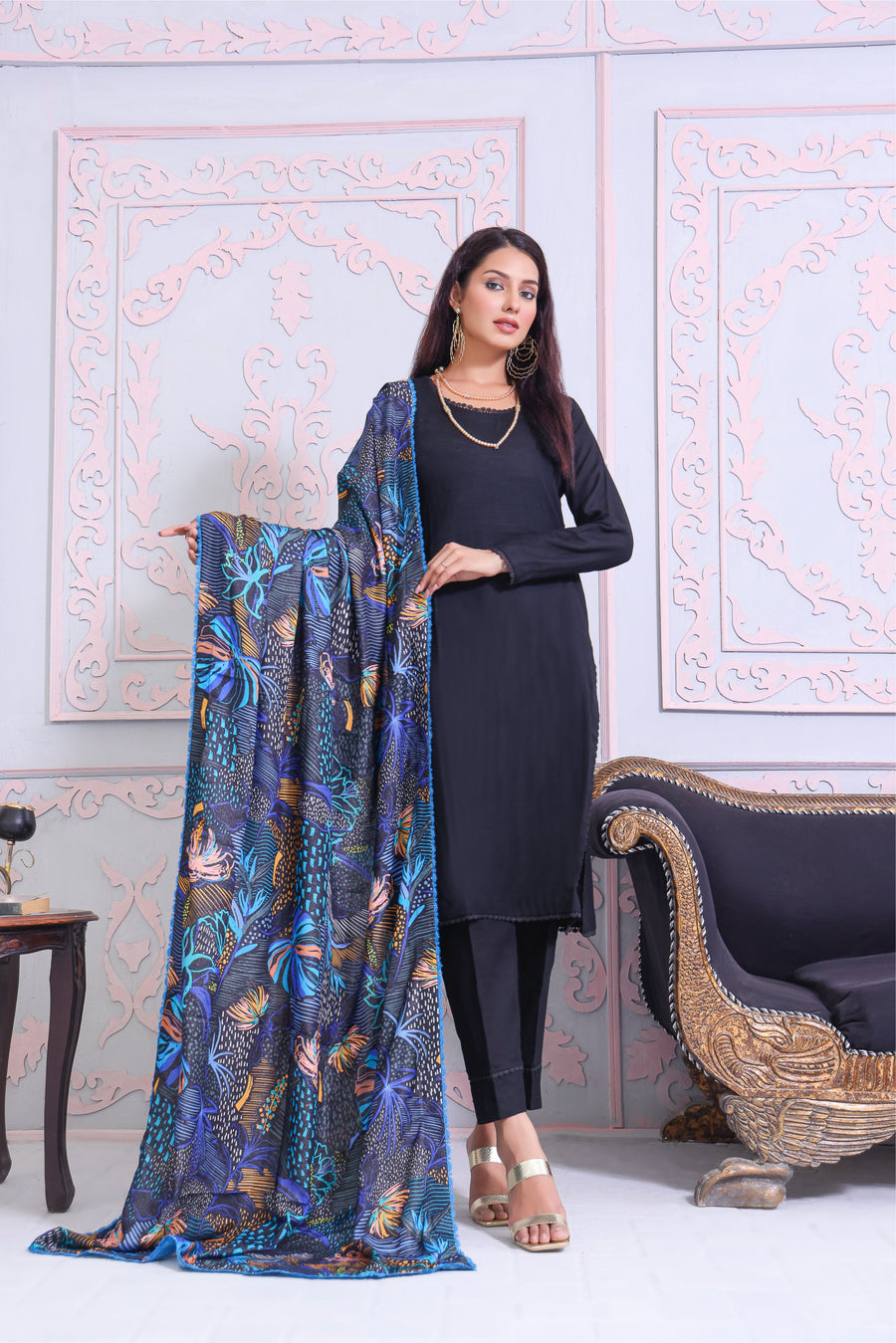 Feathers Digital Printed Khaddar Unstitched 3Pc Suit INDIGO-FT169