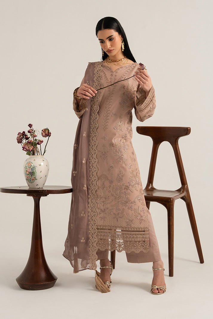 Imrozia Premium Elora Pret Embroidered Cotton 3Pc Suit IP-200 Cocoa Trace