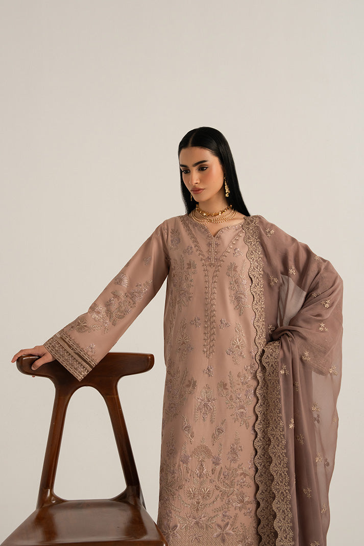Imrozia Premium Elora Pret Embroidered Cotton 3Pc Suit IP-200 Cocoa Trace