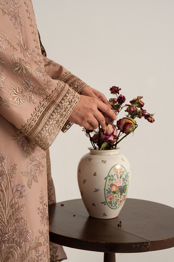 Imrozia Premium Elora Pret Embroidered Cotton 3Pc Suit IP-200 Cocoa Trace