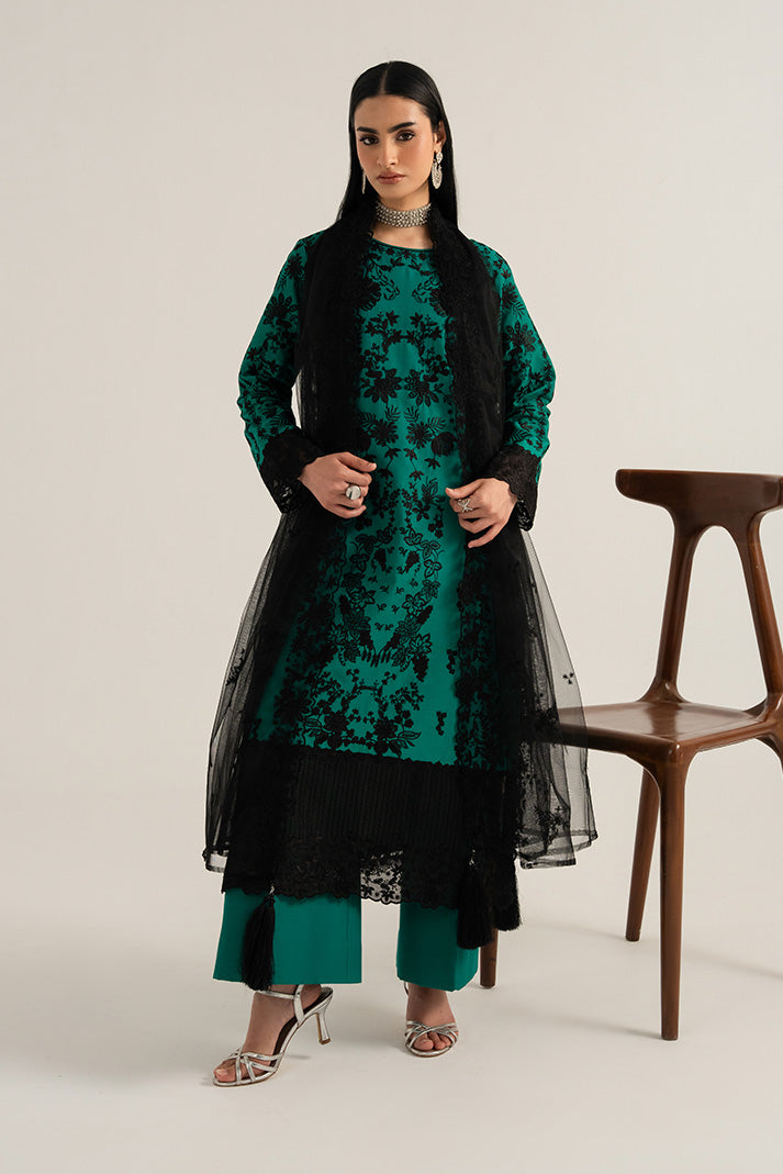 Imrozia Premium Elora Pret Embroidered Cotton 3Pc Suit IP-201 Noir Fern