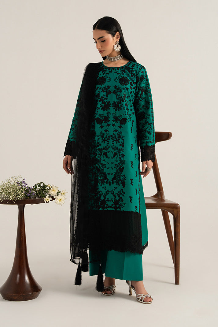 Imrozia Premium Elora Pret Embroidered Cotton 3Pc Suit IP-201 Noir Fern
