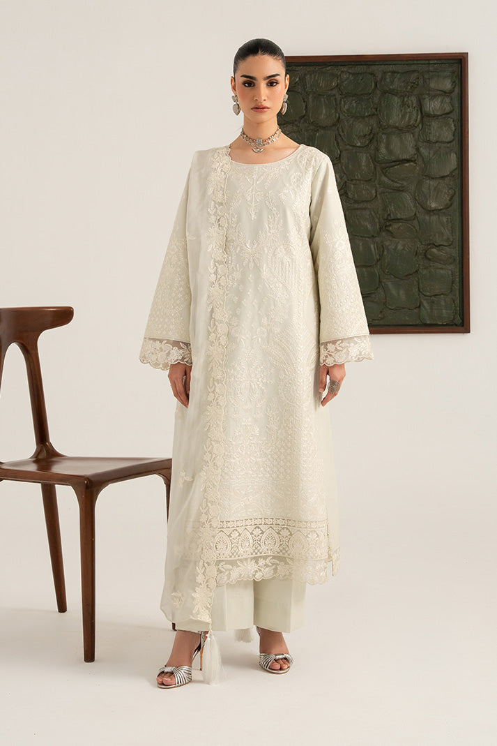 Imrozia Premium Elora Pret Embroidered Cotton 3Pc Suit IP-202 Pearl Loom